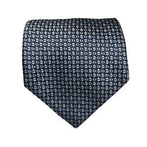 D'este men's tie blue patterned 100% silk made in Italy extra long 4" wide 62" l